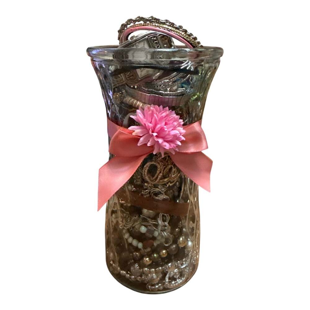 Mystery Jewelry Glass Jar with Decorative Ribbon and Bow